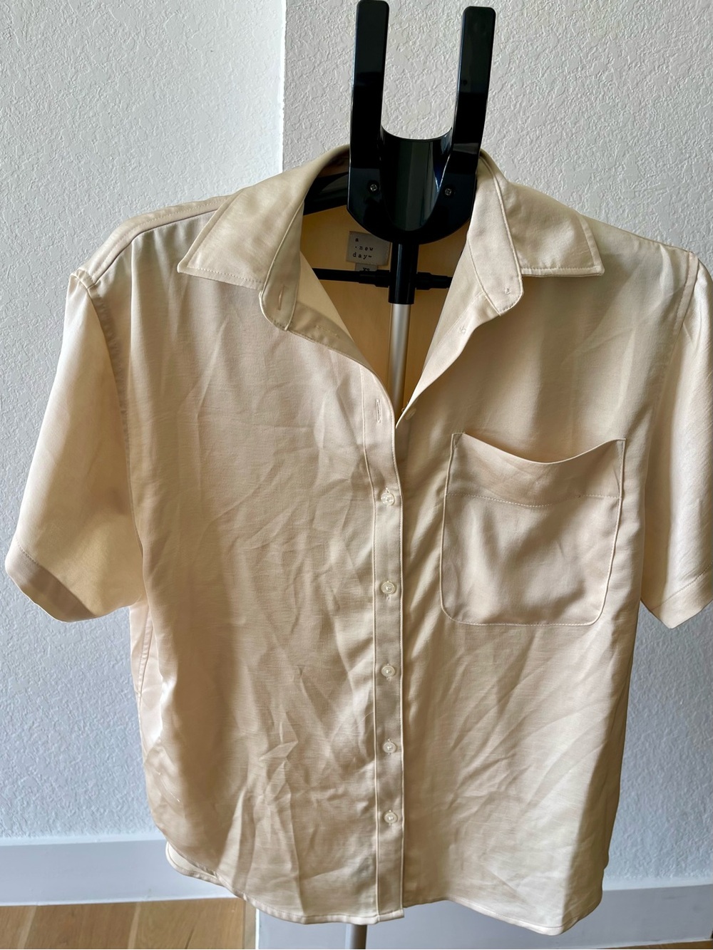 A New Day Short Sleeve Button-Down Shirt Cream(Oversized)